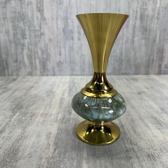 DELFT Holland Hand Painted Ceramic and Brass Vase - Picture 4 of 11